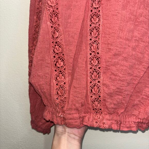 Free People Boho Long Sleeve Blouse-  Maria Lace Embroidered Terracotta- Large - Picture 10 of 15